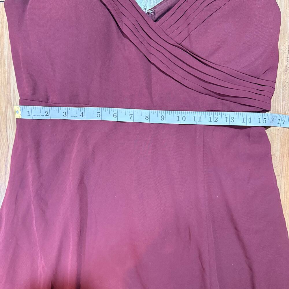 Birdy Grey Burgundy Maroon Chiffon Draped Shoulder Bridesmaid Dress Size Large - Picture 5 of 5